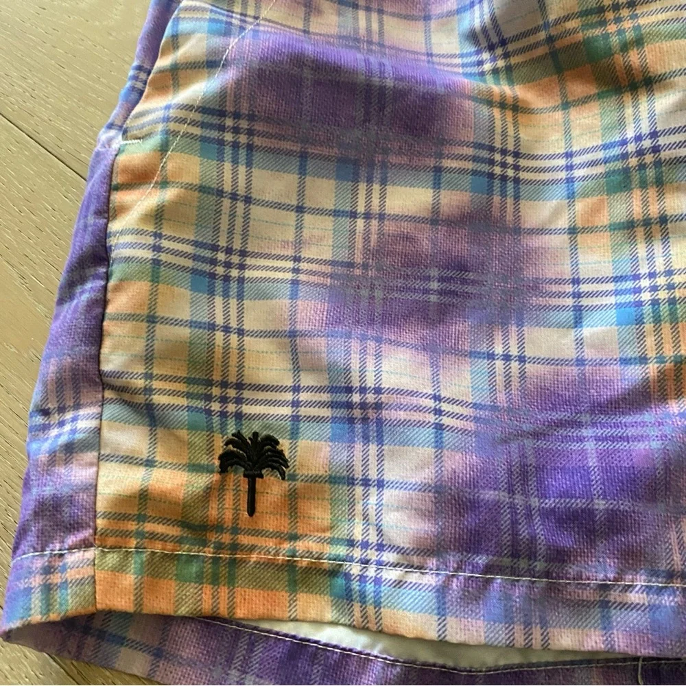OAS TARTAN TIE DYED 4’ inch swim trunks pockets elastic drawstring waist M